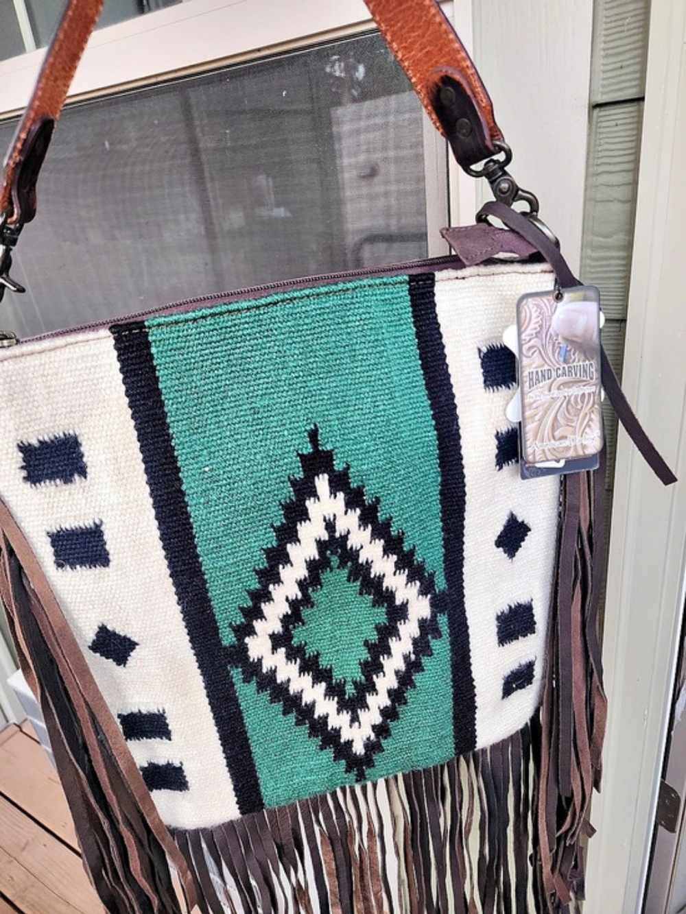 American Darling Green Saddle Blanket Fringe Shoulder Bag NWT